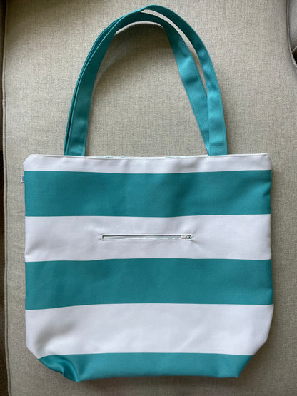 Beach Tote.- Aqua Stripe