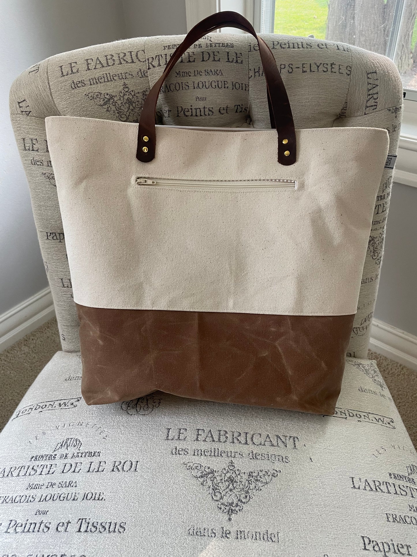 Canvas Tote with Leather Straps